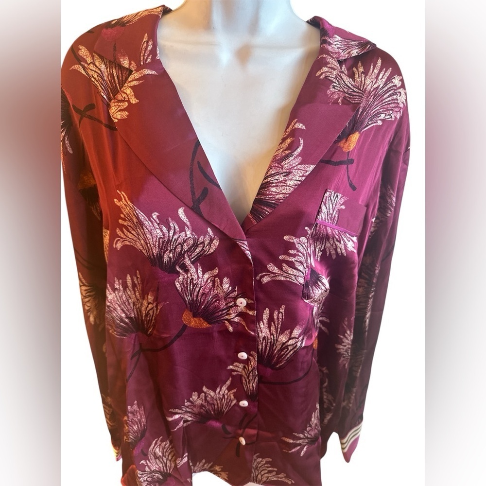 Anthropologie Oversized Button Front Pajama Shirt Mulberry Womens Size XL - Picture 4 of 15